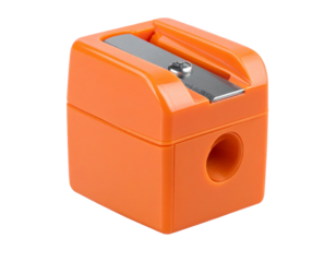 Realistic orange pencil sharpener with blade, isolated on a transparent background