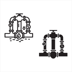 Two styles of pipe system icons showing water flow and gauges