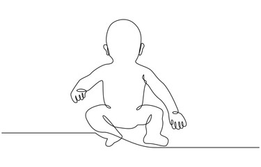 baby child baby line art style vector illustration, bContinuous one line drawing of cute baby boy sitting. Cute toddler child in single line draw vector illustration. Editable line vector.