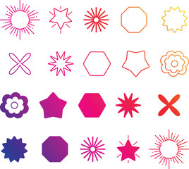 Brutalist abstract geometric shapes and grids. Brutal contemporary figure star oval spiral flower and other primitive elements.