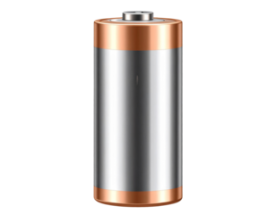 Single AA battery with realistic branding, isolated on a transparent background