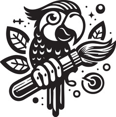 Artistic Parrot with Paintbrush, Creative Bird Mascot Vector Logo Illustration