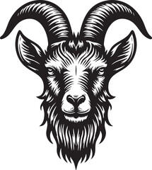 Ram head mascot logo in vintage engraving style. Vector illustration.