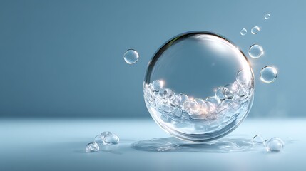 Captivating bubble formation with water droplets studio 3d render minimalist close-up science and art