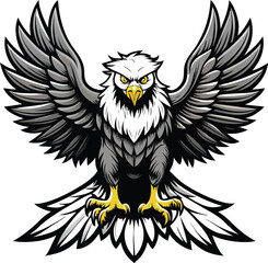 Obraz premium Cartoon illustration of a flying eagle with outstretched wings, a symbol of wild nature and freedom