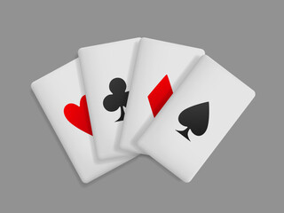 Card fan. Cards of different suits on a grey background. Vector clipart.