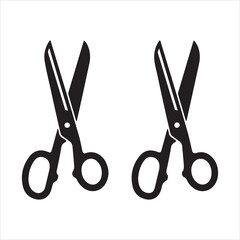Two black silhouette scissors open against a white background