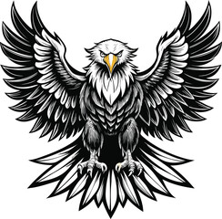 Obraz premium Dynamic vector illustration of a flying bald eagle with outstretched wings, embodying freedom and wild nature