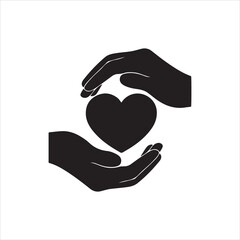 Two black hands gently cupping a dark heart symbol