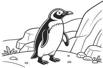 coloring page line art the penguin black vector