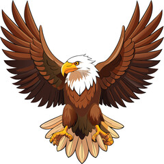 American bald eagle cartoon mascot with wings flying, a patriotic symbol of freedom