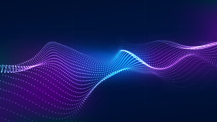 Music flow of moving particles. Futuristic dotted 3D wave. Big data. Vector illustration.