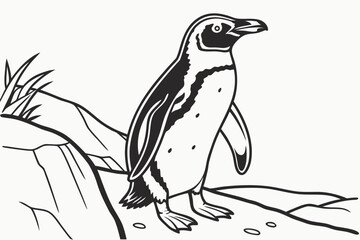 coloring page line art the penguin black vector