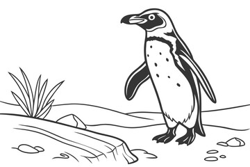 coloring page line art the penguin black vector