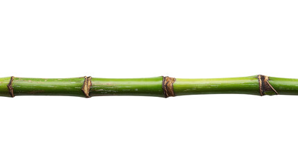 Fototapeta premium Green bamboo stalk with visible knots on white isolated background.