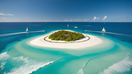 Obraz premium Tropical Island Paradise with Turquoise Waters and White Sand Beaches