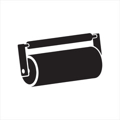 Black and white graphic representation of a fabric roller with handles