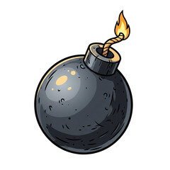 Cartoon Bomb Dark Gray Sphere Lit Fuse Burning Orange Flame isolated on a transparent background
