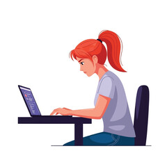 A smiling young businesswoman using her laptop computer for work or education, representing technology and communication