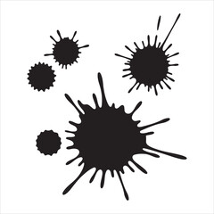 Collection of black splatters and drops on a white background