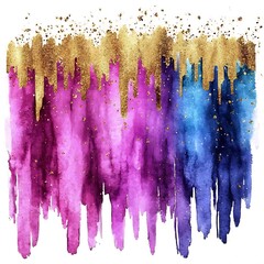 Fototapeta premium Colorful Abstract Watercolor Background with Gold Glitter Drips