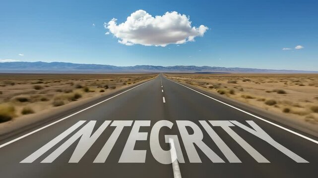 Integrity on a straight desert road, symbolizing a clear path towards honesty and unwavering ethical principles.