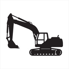 Black silhouette of a tracked excavator ready for construction work