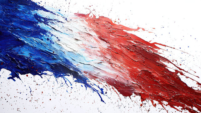 Vibrant abstract brushstrokes evoke passion and energy in bold red, white, and blue design