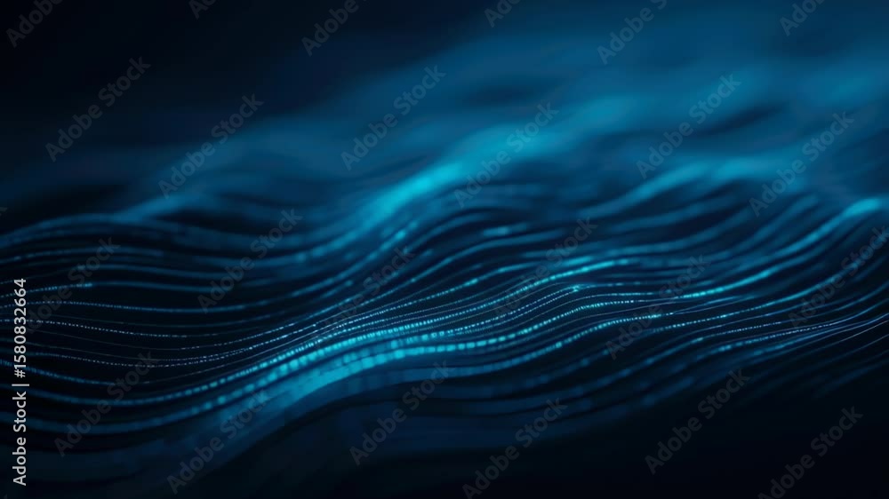 Poster Abstract Blue Wave Pattern Design with Light Effects for Technology and Background Usage