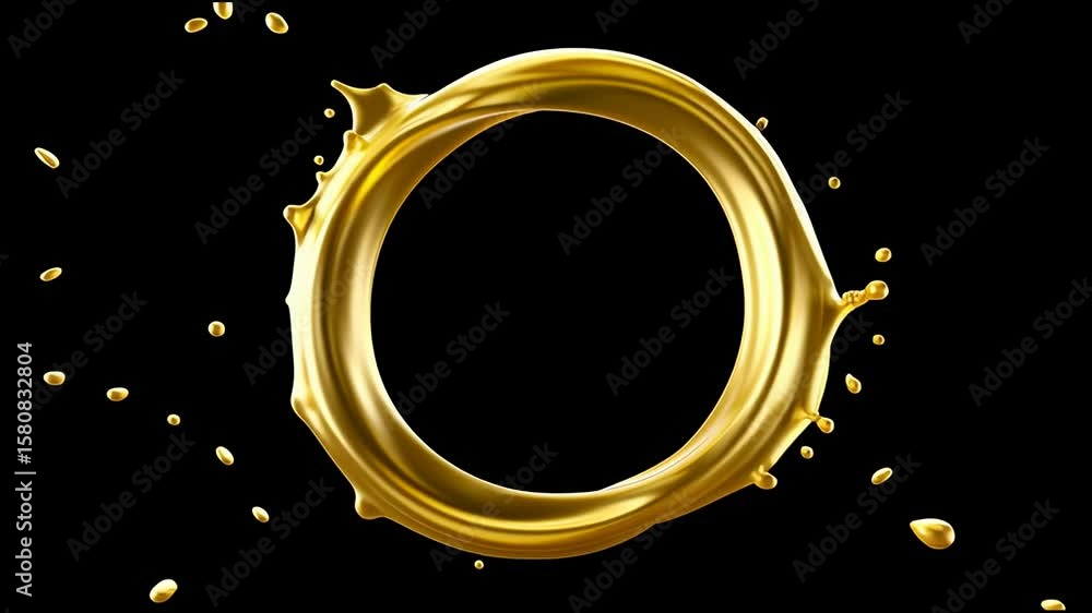 Poster creative splash of golden liquid creating an artistic shape on black background