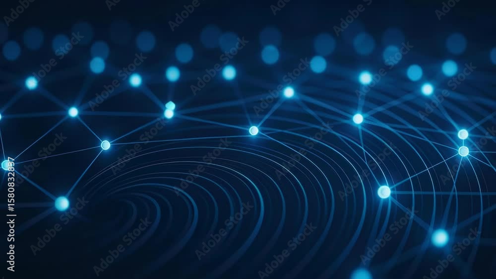 Poster Abstract Digital Network Connection with Glowing Nodes and Flowing Patterns in Dark Blue Background