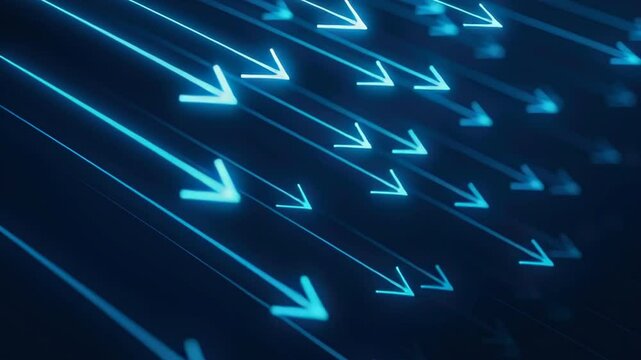 Blue Diagonal Arrows on Dark Background Representing Motion and Direction in Abstract Design