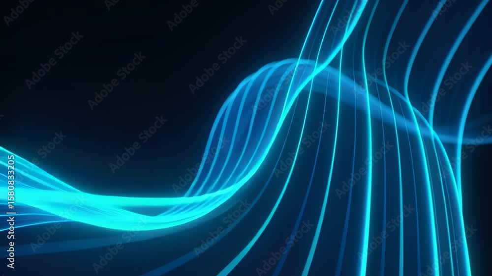 Poster abstract blue light waves creating dynamic flow in dark background with futuristic vibe and elegance