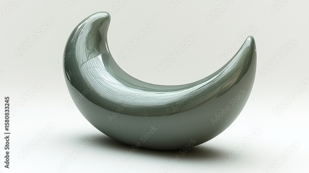 Poster abstract crescent moon 3d render smooth metallic grey form on white background