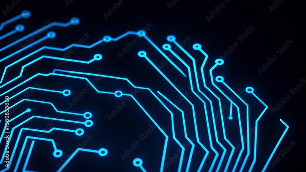 Poster abstract digital circuit pattern with blue lines on dark background for tech and innovation concepts