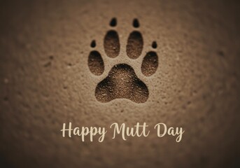 Celebrating Happy Mutt Day with a golden paw print for our furry friends soft focus on a textured