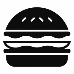 Delicious Burger Icon Simple, Black and White Fast Food Graphic