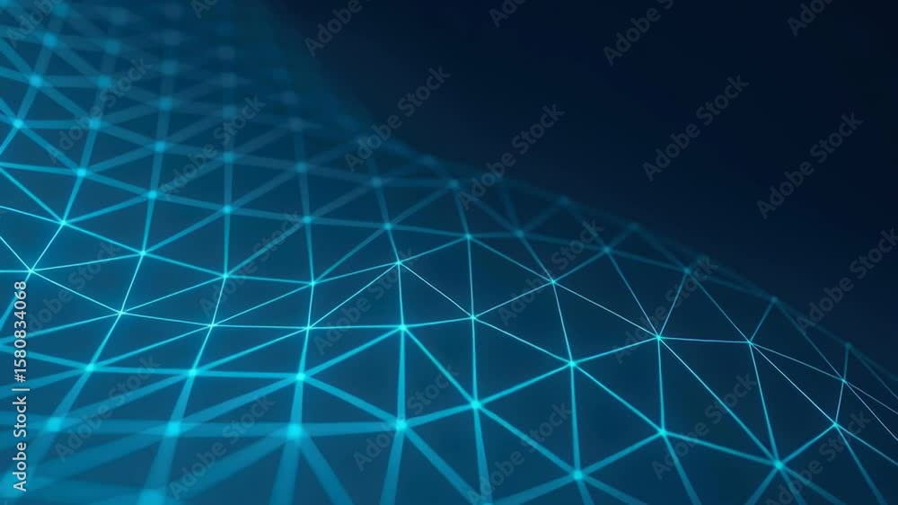 Poster abstract digital grid with geometric lines and dots in blue color for technology background