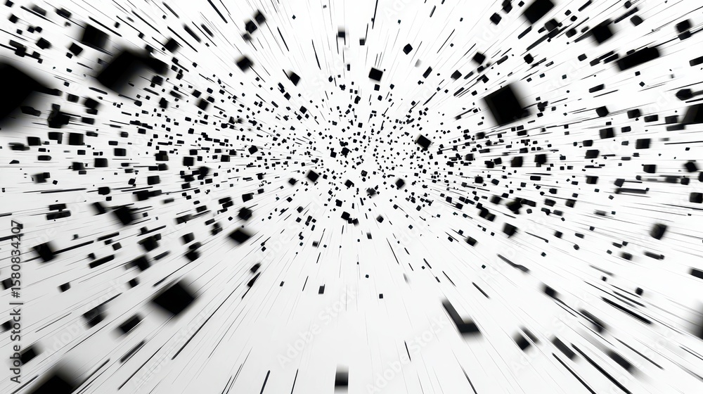 Poster abstract monochrome image with dynamic black shapes on white background