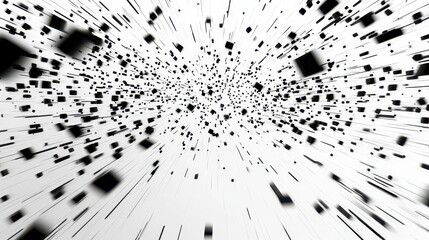 Abstract Monochrome Image with Dynamic Black Shapes on White Background