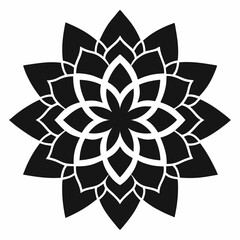 Geometric Flower Mandala Black and White Floral Design, Symmetrical Pattern, Circular Ornament, Vector Illustration