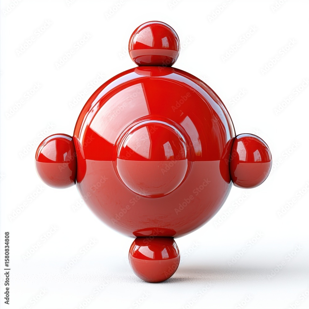 Fototapete abstract red sphere composition 3d render of glossy spheres on white