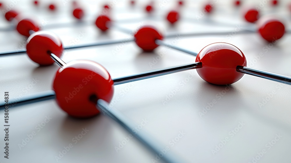 Poster abstract red sphere network connection on light gray surface