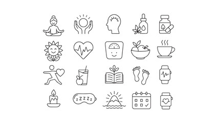Medical symbols icon vector set for hand-drawn sketch illustration design collection simple flat black and white illustration of lifestyle icon set silhouette icon vector line art on white background