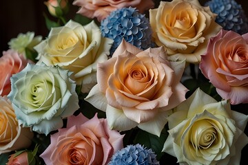 Exquisite Pastel Roses and Hydrangeas Floral Arrangement
