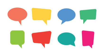 Speech Bubble Icon Set – Flat Vector Collection of Chat, Message, and Dialog Boxes Representing Communication, Conversation, and Social Interaction on White Background”