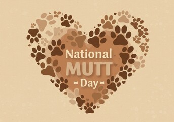 Celebrating National Mutt Day with a heart of paw prints and love for mixed breed dogs on a cream