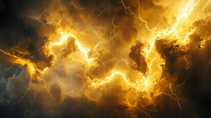 A bright yellow lightning bolt is seen in the sky