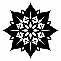 Intricate Black and White Floral Mandala Design Eight-Pointed Starburst Pattern for Art, Print, and Decor
