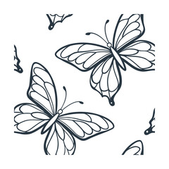 Obraz premium Dark blue butterfly pattern on with two complete butterflies fragments Insect Wing
